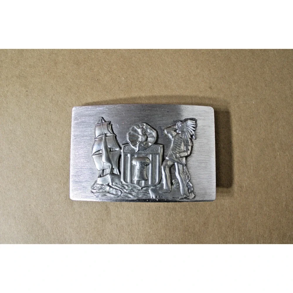 Unusual Vintage Belt Buckle America's Founding Plymouth Native American